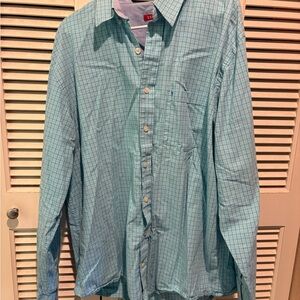 Izod Men's Aqua Plaid Button-Down Shirt